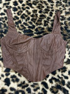Pretty Little Thing Brown Faux Leather Corset Top