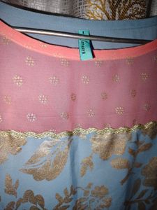 Stylish Blue Kurta with Pink Sleeves