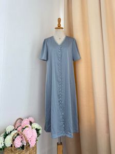 Blue Button-Up Midi Dress