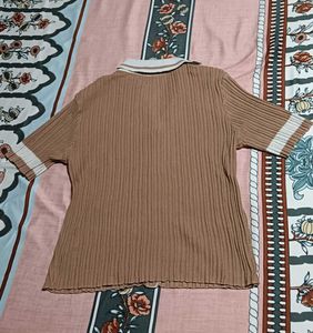 Ribbed Knit Polo Shirt