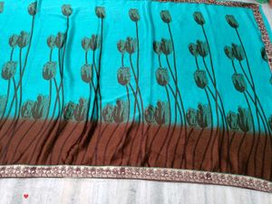 🇳🇿💫🎀Elegant Blue Floral Print Saree