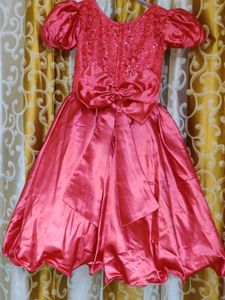 Girls Coral Pink Embellished Gown