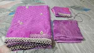 heavy purple sari with blouse and petticot