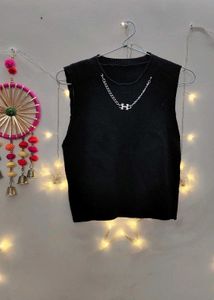 Sleeveless Black Vest with Chain Detail