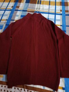 Men's Maroon Ribbed Zip-Up Sweater