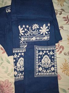 Navy Blue Floral Embroidered Kurta Set