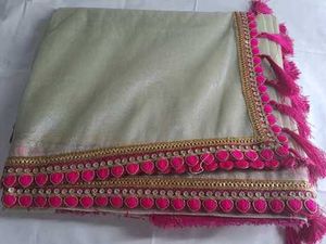 Women's Super Net Saree with Pink Embroidered