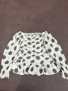 Polka Dot Smocked Ruched Top