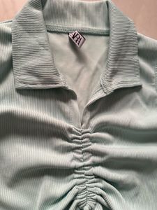 Mint Ruched Collared Crop Top