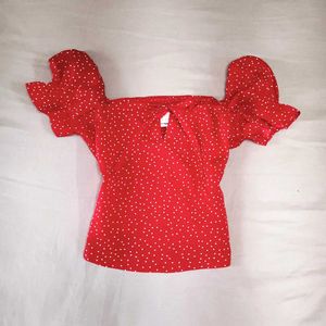 Red Polka Dot Puff Sleeve Top