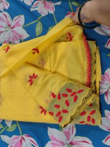 Vibrant Yellow Embroidered Saree