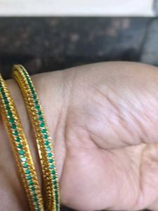 Elegant Gold Plated Bangles with Green Stones