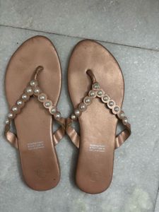 Zudio  Rose Gold Pearl Embellished Flip Flops