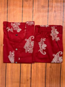 red Paisley Print Kurta &amp; Pants Set