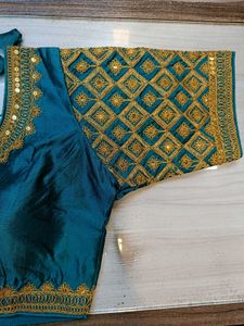 Teal &amp; Gold Embroidered Heavy Work Blouse