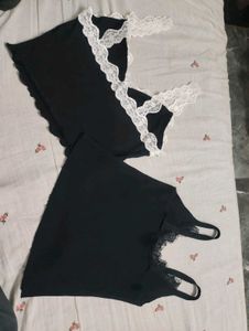 Black Lace Trim Crop Cami Tank Top