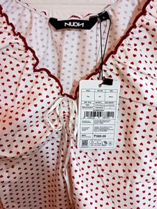 Nuon Red Heart-Printed Cotton-Blend Top
