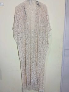 Elegant Cream Lace Kaftan Gown