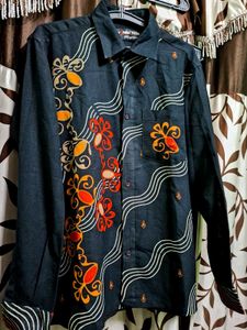 Unisex Designer Print Black Casual Shirt