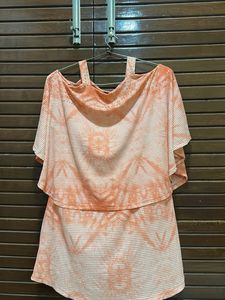 Orange Graphic Print Cold Shoulder Top two way sty
