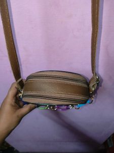 Chic Brown sling Bag with Colorful Chain