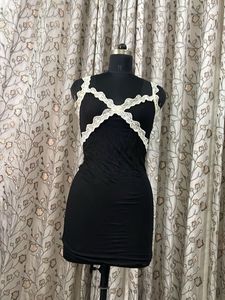 Black Mini Dress with Lace Straps