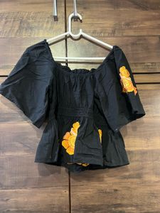 Black Embroidered Off-Shoulder Top