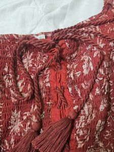 vintage Smocked Floral Print Top