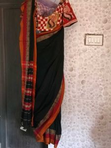 GentlyUsedElegantKhadiCottonSaree-StichedBl