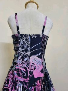 Vintage Pink &amp; Black Floral Print Midi Dress