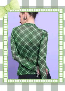 Green Plaid Long Sleeve Top