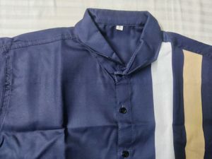 Men's Navy Blue Striped Short Set