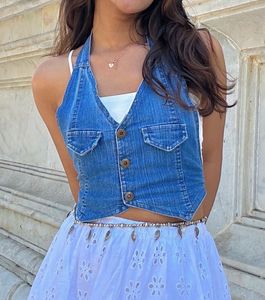 Denim Halter Neck Vest