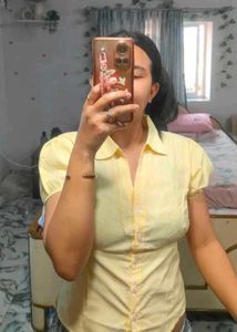 Cute Yellow Striped Button-Up Shirt