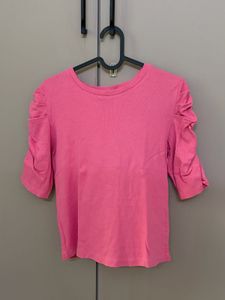 Chic Pink Ruched Sleeve Top