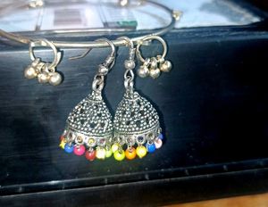 Boho Jhumka Earrings with Multicolor Beads