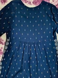 Navy Blue Nayra Cut Embroidered Kurti