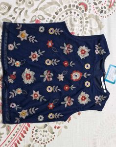 Navy Floral Embroidered Top