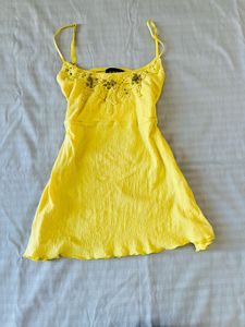 Yellow Embellished Spaghetti Strap Top