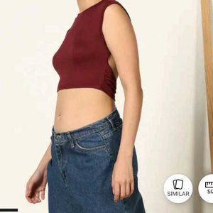 M size Maroon Crop Top - Sleeveless backless Style
