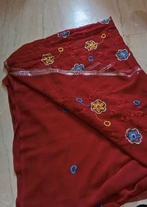 Maroon Floral Embroidered Saree