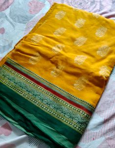 Vibrant Yellow Saree with Green Border