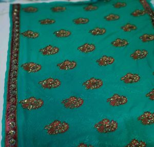 Stunning Teal Embroidered Saree