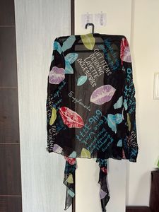 Sheer Kimono with Kiss &amp; Text Print