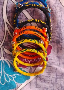 Handmade Boho Fabric Bangles Set