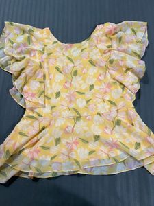 Yellow Floral Ruffle Sleeve Top