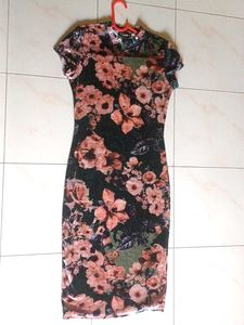 shein Velvet Floral Print Bodycon Dress