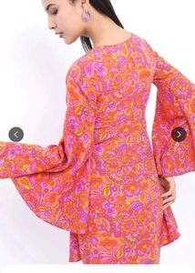 Retro Paisley Bell Sleeve Mini Dress