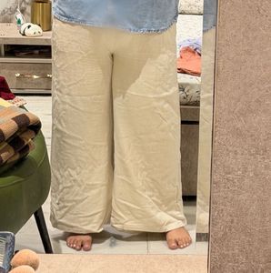 Beige Wide Leg Linen Pants