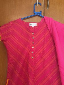 Pink Striped Kurta with Dupatta